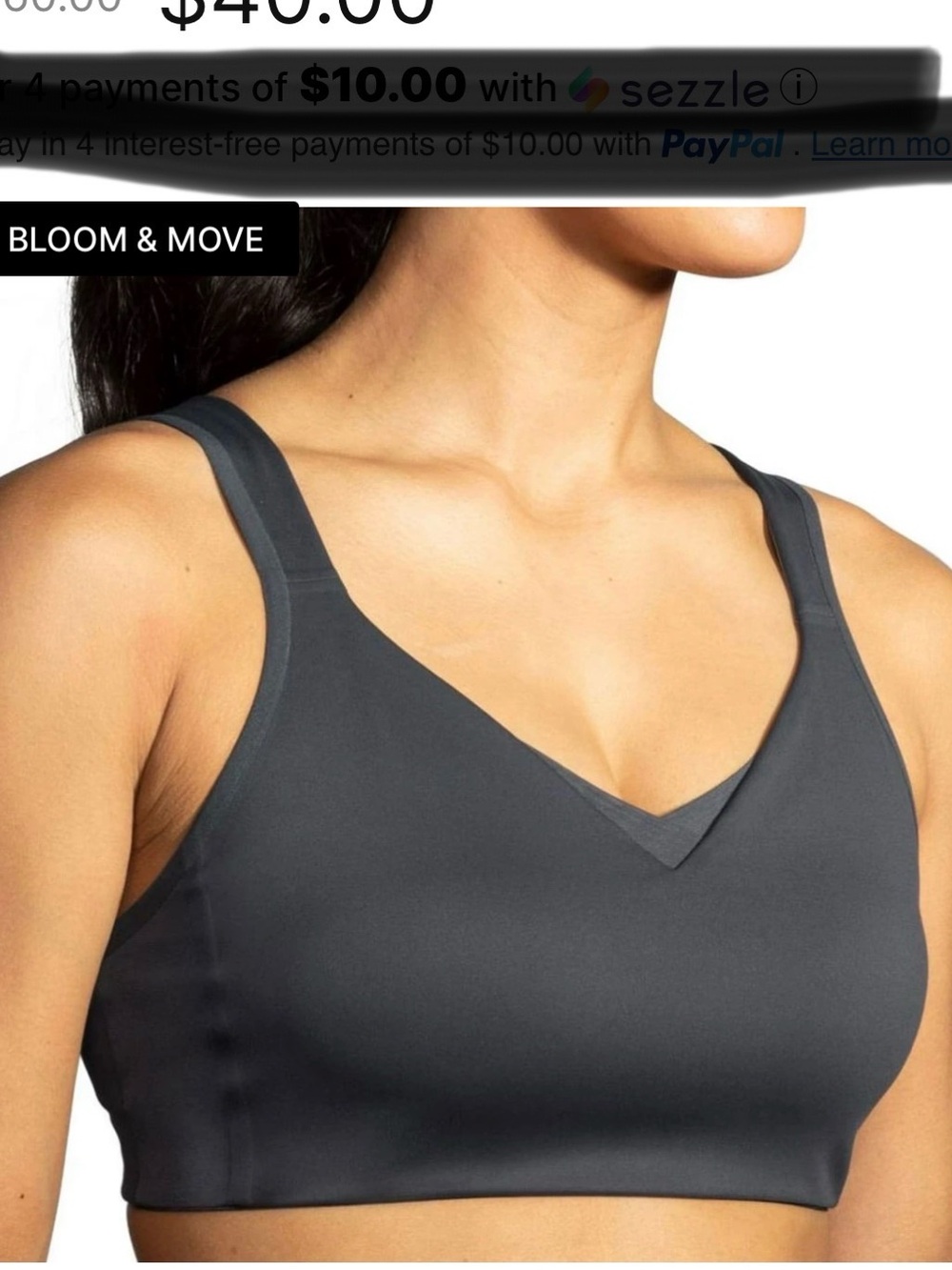 Brooks Bloom & Move convertible V-Neck Sports Bra Charcoal Gray